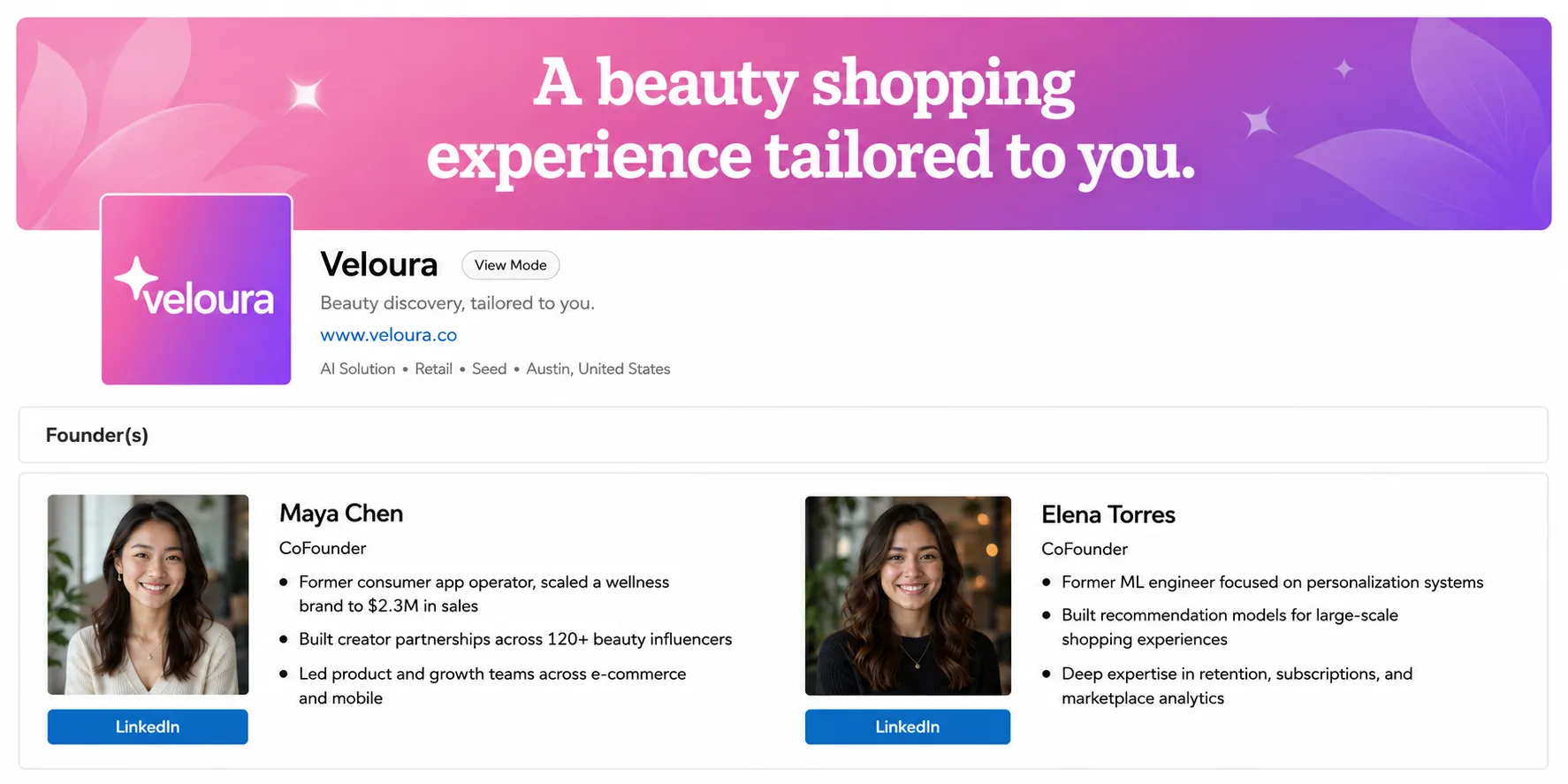 Company header and founders